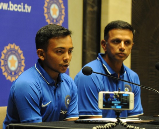 India's Under-19 Cricket team Captain Prithvi Shaw and coach Rahul Dravid address a press conference in Mumbai dravid, prithvi shaw