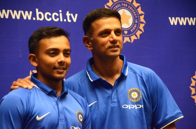 File photo of U-19 captain Prithvi Shaw and coach Rahul Dravid. Rahul Dravid and Prthivi Shaw
