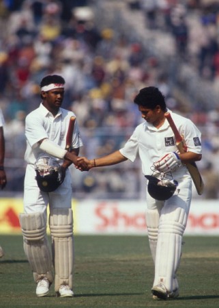 Vinod Kambli and Sachin Tendulkar during an India vs England Test match in Calcutta in the year 1993 tendulkar, kambli