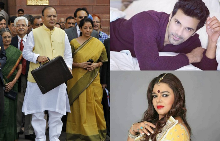 (L) India's Finance Minister Arun Jaitley (R above) actor Anuj Sachdeva and (below) actress Gulfam Khan Budget 2018