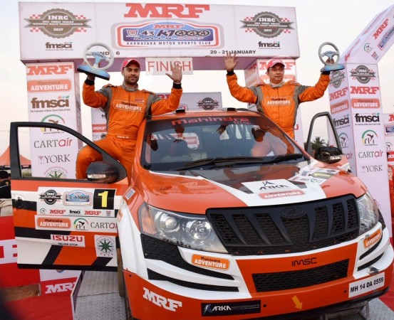 Gaurav Gill and co-driver Musa Sherif celebrate winning their fifth INRC title together Gaurav Gill