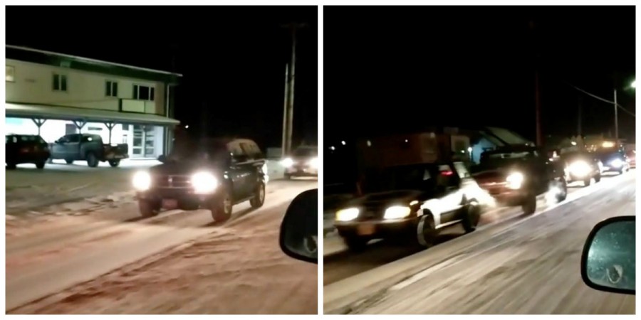 Vehicles are seen during a tsunami warning evacuation in Kodiak, Alaska, U.S Alaska earthquake