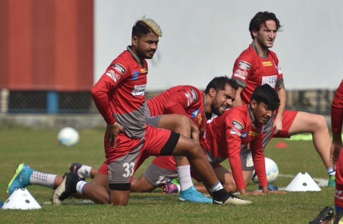 ATK players during a practice session ahead of their match against Chennaiyin FC atk, isl