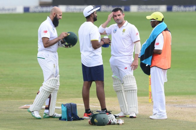 Dean Elgar of the Proteas gets attention after been hit on the head during day 3 of the 3rd Sunfoil Test match between South Africa. Dean Elgar