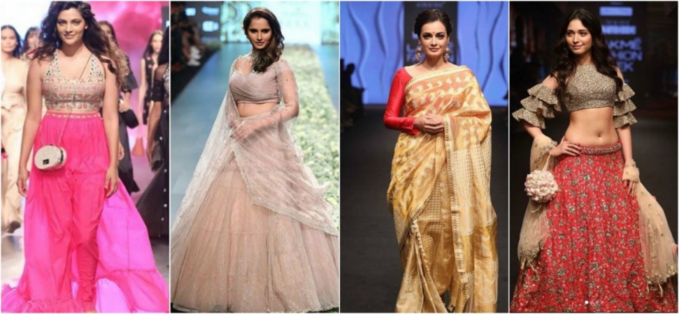 From the left: Saiyami Kher, Sania Mirza, Dia Mirza, Tamannah LFW 2018