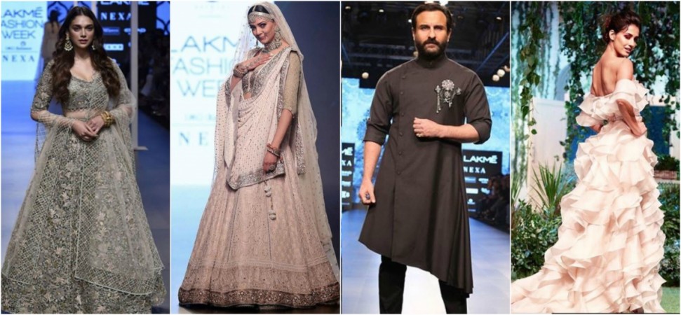 From the left: Aditi Rao Hydari, Sushmita Sen, Saif Ali Khan, Disha Patani LFW 2018