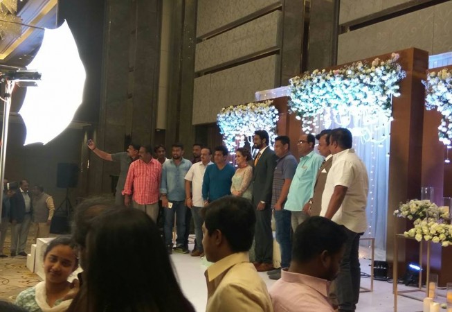 Shivaraj Kumar at Bhavana's wedding reception. Bhavana's Wedding Reception in Bengaluru