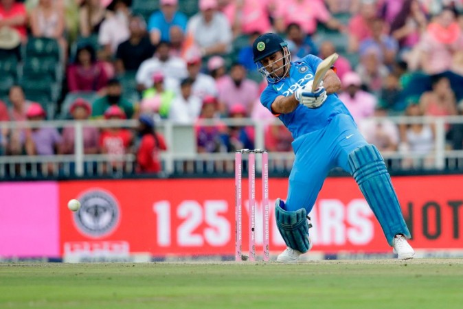 Indian batsman Mahendra Dhoni plays a shot during the 4th ODI between South Africa and India at Wanderer on February 10, 2018 in Johannesburg. MS Dhoni