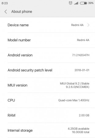 Xiaomi Redmi 4A has started receiving the MIUI 9.2 Global Stable ROM MIUI 9.2 for Redmi 4A
