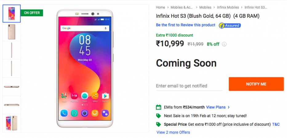 Infinix Hot S3 Flipkart listing Infinix Hot S3 Flipkart listing