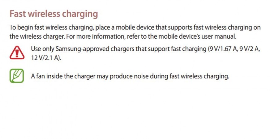 Samsung EP-N5100 Wireless charger leaked manual Samsung, Galaxy S9, wireless charging, feature