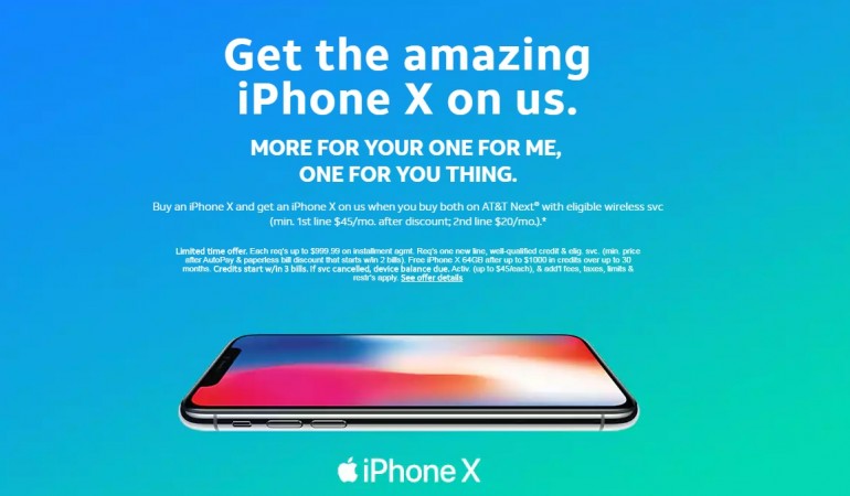AT&T BOGO deal on Apple's iPhone X and iPhone 8 handsets AT&T BOGO deal on Apple's iPhone X and iPhone 8 handsets