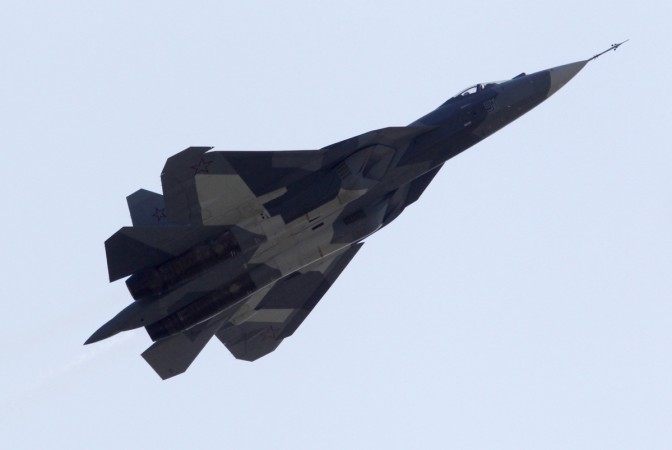 A Sukhoi T-50 flies during a display at the opening of the MAKS International Aviation and Space Salon at Zhukovsky airport outside Moscow August 17, 2011. The T-50, a joint project between Russia and India, made its first public flight on Wednesday. A Sukhoi T-50 flies during a display at the opening of the MAKS International Aviation and Space Salon at Zhukovsky airport