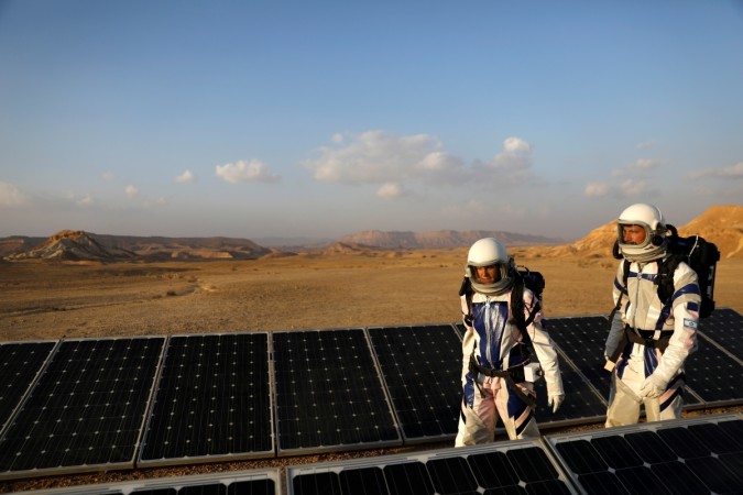 Israeli scientists participate in an experiment simulating a mission to Mars, at the D-MARS Desert Mars Analog Ramon Station project of Israel's Space Agency, Ministry of Science, near Mitzpe Ramon, Israel, February 18, 2018. Mock Mars mission