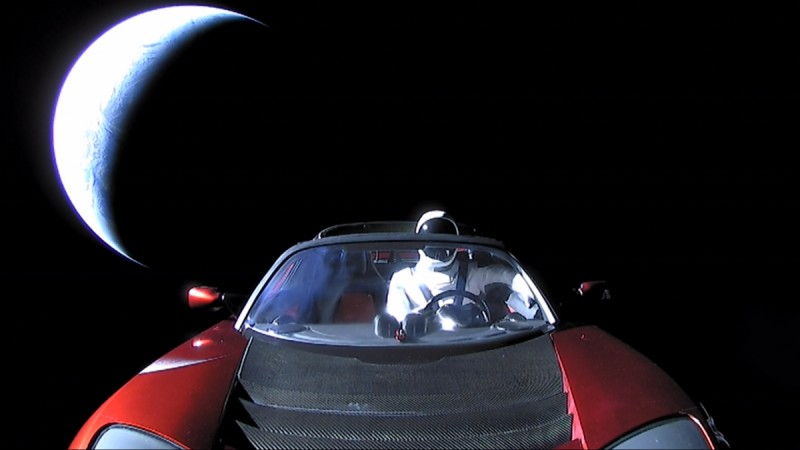 Elon Musk's red Tesla Roadster, which overshot its trajectory, can be tacked. Tesla Roadster in space