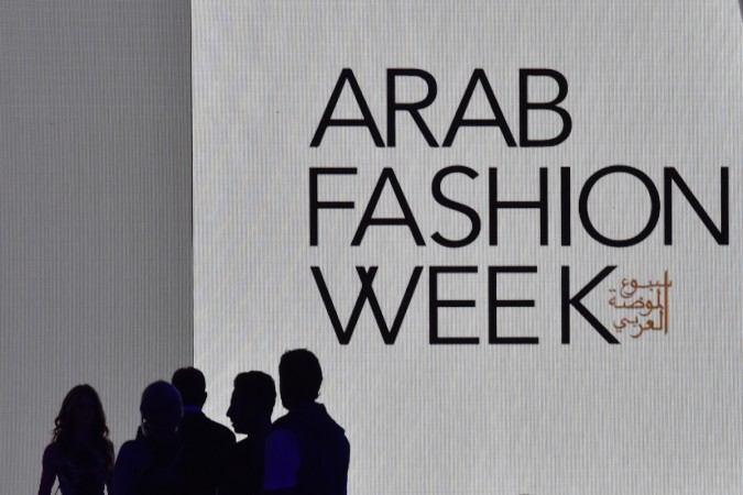 A picture shows the logo of the Arab Fashion Week in the United Arab Emirate of Dubai on May 17, 2017. Arab Fashion Week