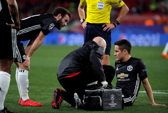 Ander Herrera (far right) suffered a hamstring injury against Sevilla in February Ander Herrera