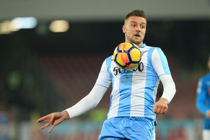 Lazio's Serbian midfielder Sergej Milinkovic-Savic controls the ball during the Italian Serie A football match Napoli versus Lazio on February 10, 2018 at San Paolo stadium in Naples Sergej Milinkovic Savic