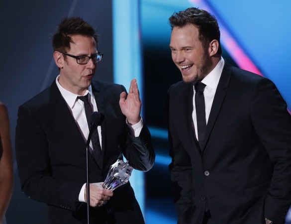 Director James Gunn (L) and star Chris Pratt accept the award for best action movie for Guardians of the Galaxy. Director James Gunn (L) and star Chris Pratt accept the award for best action movie for Guardians of the Galaxy.