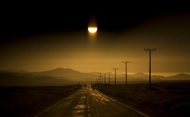 The sun sets on the Atacama desert in the Huasco region. The sun sets on the Atacama desert in the Huasco region.