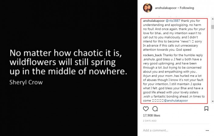 Anshula Kapoor replies to a user. Anshula Kapoor