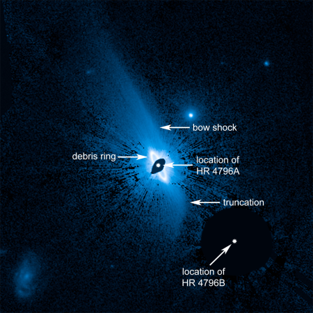 Hubble uncovers a vast, complex dust structure, about 150 billion miles across, enveloping the young star HR 4796 A Star 4796A