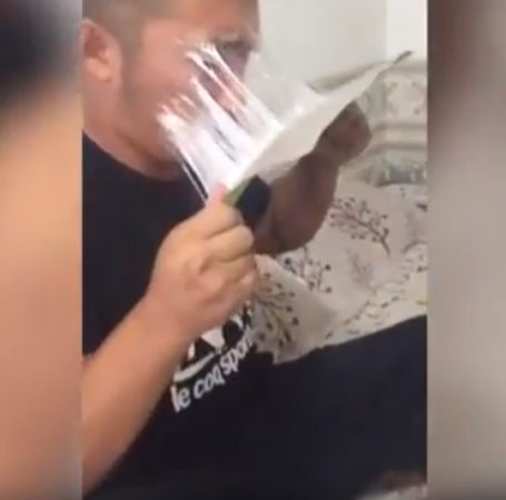 Wife glues rat trap to husband's face. Wife glues rat trap to husband's face.