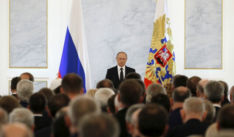 Russian President Vladimir Putin speaks at a press meet. Putin