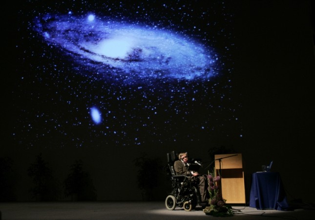 Stephen Hawking pictured during one of his speeches. stephen hawking