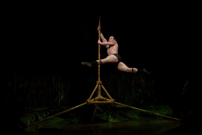 An artist of the Canadian entertainment company 'Cirque du Soleil' performs during a press preview of the show 'TOTEM' in Sevilla on January 24, 2018 Cirque du Soleil performance