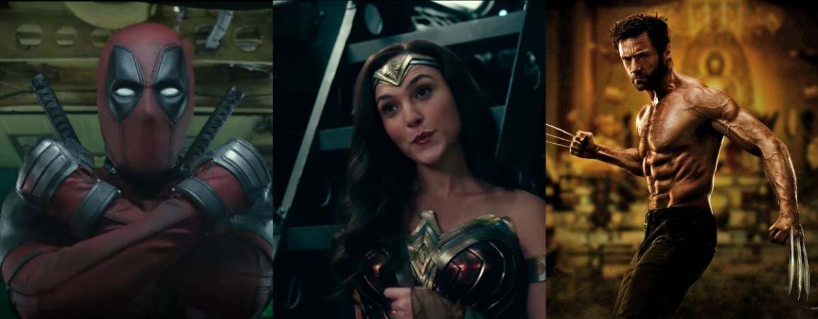 From the left: Deadpool 2 star Ryan Reynolds, Wonder Woman Gal Gadot and Wolverine Hugh Jackman. Deadpool 2, Gal Gadot Wonder Woman, Wolverine Hugh Jackman