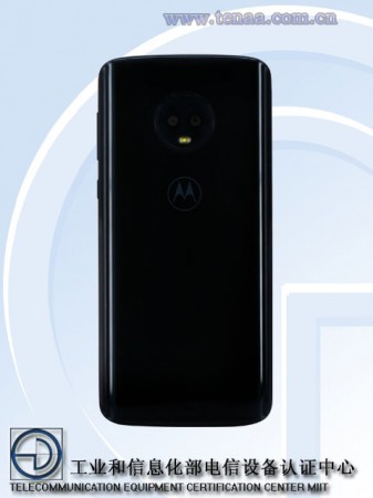 The Moto G6 TENAA listing shows a curved back with a circular dual-camera setup and the Motorola logo below. Moto G6 listed on TENAA