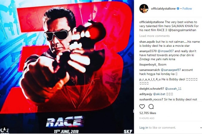 A screenshot of Sylvester Stallone's Instagram post, which he later deleted Sylvester Stallone's Instagram post