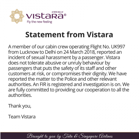 Air Vistara comments on the incident Air Vistara