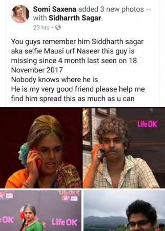 Siddharth Sagar's friend posts on Facebook Somi Saxena