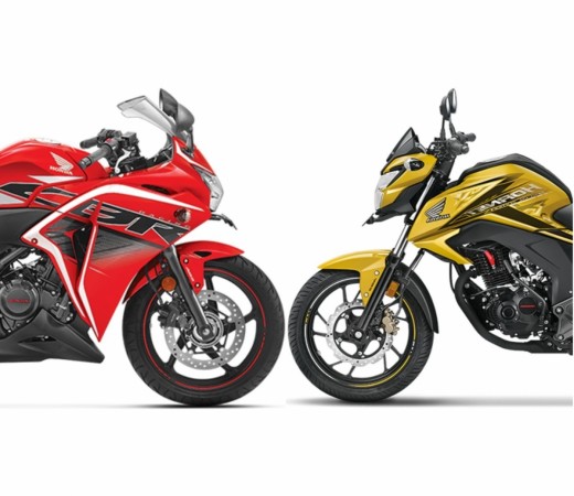 2018 Honda CBR 250R (red), 2018 Honda CB Hornet 160R (yellow) 2018 Honda CB Hornet 160R, CBR 250R