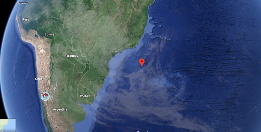 According to the coordinates provided by the CMS (40.4 west, 27.4 south ) this is where the Tiangong-1 landed Location of the crash