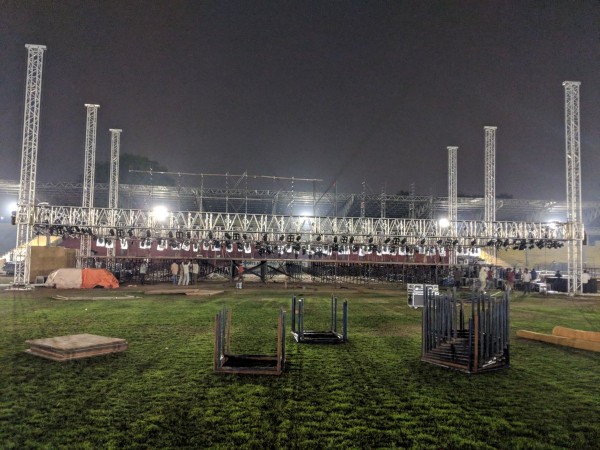 A picture of the stage where the pre-release event of Bharat Ane Nenu will be held on Saturday. Bharat Ane Nenu Pre Release Stage