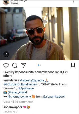Sonam kapoor comments on Anand Ahuja's Picture Sonam kapoor comments on Anand Ahuja's Picture