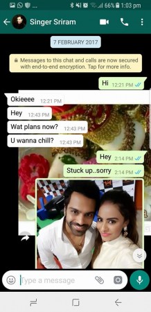 Sri Reddy chat with Sreeram Chandra Sri Reddy chat with Sreeram Chandra