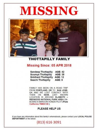 Sandeep, his wife Soumya, son Siddhant, and daughter Saachi have been missing since April 5. 4 Indian missing in US