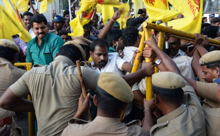 Four protesters were detained by police during Chennai Super Kings' home game against Kolkata Knight Riders on Tuesday. Chennai Super Kings