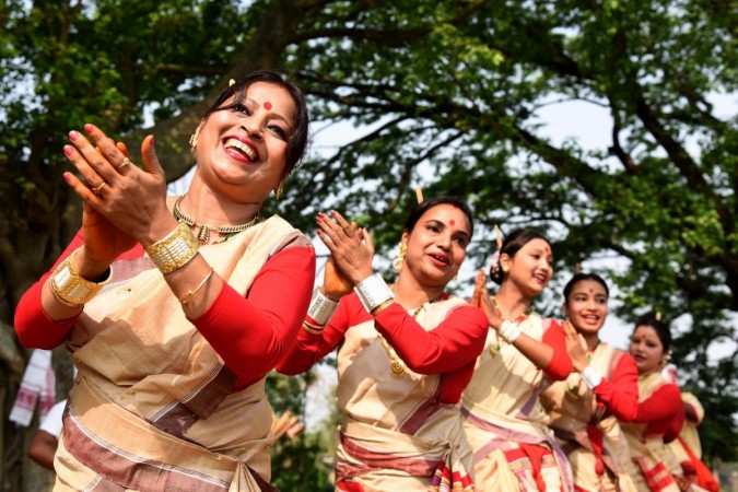 Women performing Bihu dance ahead of Rongali Bihu in 2017 Bihu 2018, Happy Bihu 2018