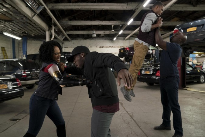 Antonique Smith and Mike Colter filming for Luke Cage Season 2 Luke Cage Season 2