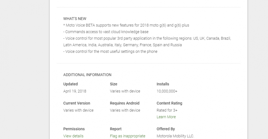 Newly updated Moto Voice app supports soon-to-be-launched Moto G6 and the Moto G6 Plus. Moto Voice, Moto G6, Moto G6 Plus
