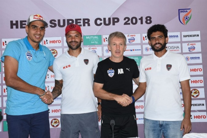Bengaluru FC's Gurpreet Singh and coach Albert Roca along with East Bengal's Eduardo and Khalid Jamil on the eve of Super Cup 2018 final. Bengaluru FC vs East Bengal