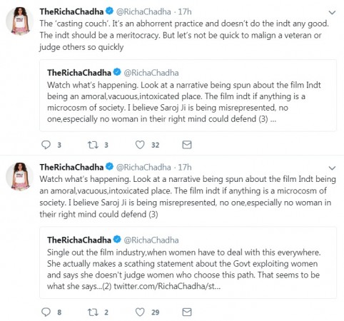Richa Chadha defends Saroj Khan Richa Chadha