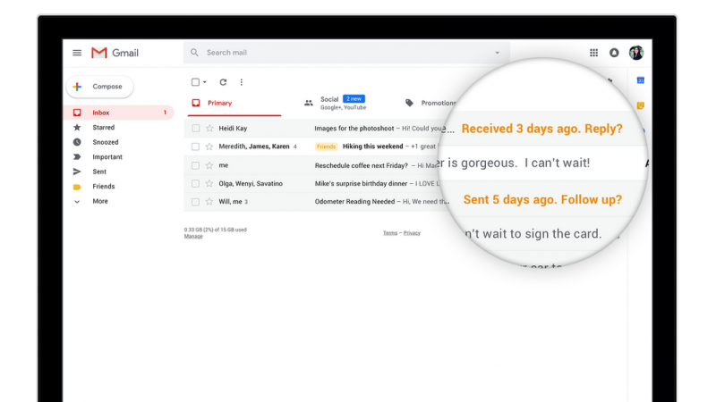 Gmail nudges feature New Gmail