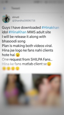 A Shilpa Shinde fan threatens to release Hina Khan's MMS video. Shilpa Shinde