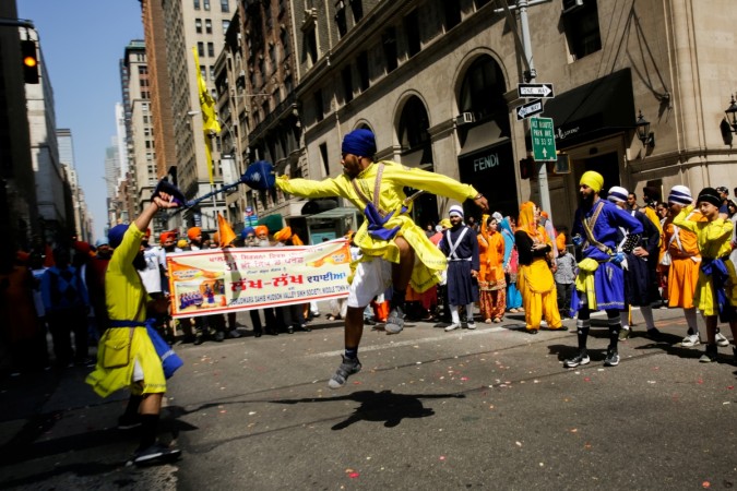 Followers of Sikhism perform Sikh martial arts at the Annual Sikh Day Parade in Manhattan. sikh parade